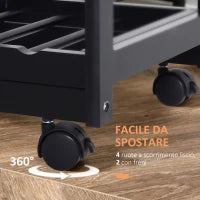 Carrello da Cucina Multiuso in Legno di Pino 74 x 37 x 75cm Nero