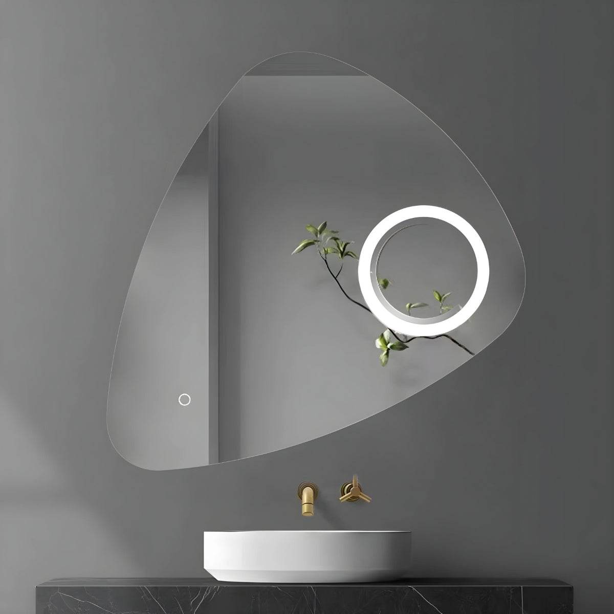 Specchio 5 mm triangolare smussato led interruttore touch alluminio mdf *** misure 80x80 cm, tonalità standard 6000-...