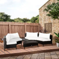 Divano da Esterno in Rattan, Set 5 Pezzi con Pouf, Salottino per il Giardino Nero e Bianco 96cmx 68cmx 65cm