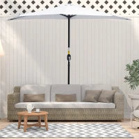 Ombrellone da Terrazza a Mezzaluna con Apertura a Manovella e Palo a 2 Sezioni, 2.6x1.35 m, Bianco