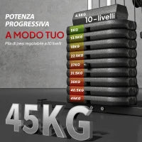 Stazione Fitness con Pesi da 45kg per Allenamento a Casa, 135x103x210cm, Nero