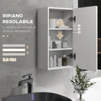 kleankin Mobiletto Bagno in MDF a Muro con 3 Ripiani e Ripiano Superiore Regolabile, 37x22.5x70 cm, Bianco