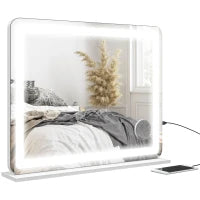 Specchio per Trucco con LED Regolabili, Ingranditore 10x, Presa USB e Comandi Touch, 80x62x14cm