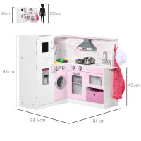 Cucina Giocattolo per Bambini 3-6 Anni con Luci e Utensili da Cucina Realistici, in MDF e PP, 84x93.5x85 cm