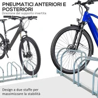 Rastrelliera Portabiciclette Parcheggio per 5 Biciclette in Acciaio, 145×33×27 cm, Argento