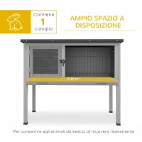 Conigliera Rialzata in Legno da Esterni con Tetto Apribile e Vassoio Estraibile, 84x43x70cm, Grigio