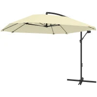 Ombrellone a Sbalzo con Copertura Regolabile e Base a Croce, in Metallo e Poliestere, 260x304x245 cm, Crema