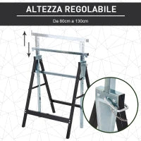 Set 2 Cavalletti da Lavoro Pieghevoli Portata 200 kg, Altezza Regolabili 80-130 cm, Cavalletti Telescopici Salvaspazio in Acciaio per Fai da Te, Garage e Giardino, Nero