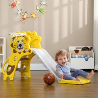 Scivolo per Bambini 18-36 Mesi con Canestro da Basket Laterale in PE, 131x50x74 cm, Giallo e Grigio