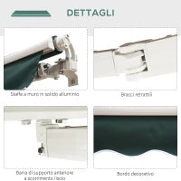 Tenda da Sole a Bracci 2.5x2m Avvolgibile Manuale in Alluminio e Poliestere Verde