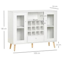 Credenza Moderna da Cucina con Cantinetta Vini 12 Bottiglie, Cassetto e Armadietti in Legno 100x33x80cm Bianco
