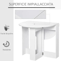 Tavolo Pieghevole da Pranzo a 2 Ribalte, Tavolo da Pranzo Allungabile in Legno Salvaspazio per Cucina e Soggiorno, 104x76x73.7 cm, Bianco