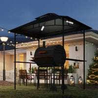 Gazebo per Barbecue con LED 240 x 150 x 258 cm, Resistente all'Acqua e al Fuoco, Gazebo da Giardino con Tetto a Doppio Strato, Grigio Scuro