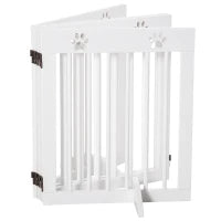 Cancellino per Cani taglia Piccola Pieghevole con Piedini Rimovibili, Cancelletto di Sicurezza in Legno di Pino, 204x30x61 cm, Bianco