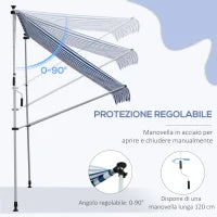 Tenda da Sole da Esterno 2x1.5m a Rullo con Manovella, Altezza e Angolazione Regolabile, Blu