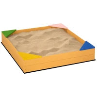 Sabbiera per Bambini da 4 Posti in Legno di Abete con Design senza Fondo, 109x109x19.8 cm