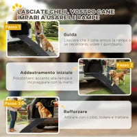 Rampa per Cani Pieghevole con Superficie Antiscivolo in MDF e Alluminio, 158x43.5x2.5 cm, Nero