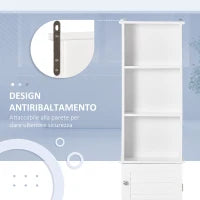 Colonna Bagno con Ripiano a 3 Livelli e Armadietto Chiuso, in MDF e Truciolato, 34x20x165 cm, Bianco