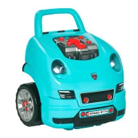 Officina Camion Giocattolo per Bambini 3-5 Anni a 61 Pezzi con Maniglia, in ABS e PP, 40x39x47 cm, Nero e Azzurro