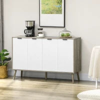 Buffet basso mobile da archiviazione 2 armadi 4 porte motivo spina di pesce ripiani regolabili 120 x 35 x 77,4 cm bianco e grigio