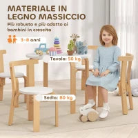 Set Tavolo e Sedie per Bambini 3-8 Anni 5 pz con Bordi Arrotondati in Legno Bianco