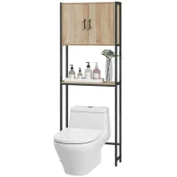 kleankin Mobile da Bagno Sopra il WC con Armadio a 2 Porte e Ripiano Aperto, Legno naturale