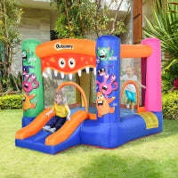 Casa Gioco Castello Gonfiabile Gigante per Bambini 3-8 anni Trampolino Rimbalzante Colorato con Scivolo e Canestro 250cmx180cmx175cm