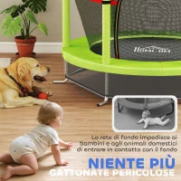 Tappeto Elastico per Bambini 3-6 Anni con Rete di Protezione, 6 Colonne e 3 Ingressi, Ø140x190 cm, Verde e Nero