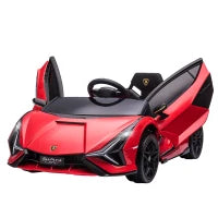 Macchina Elettrica per Bambini 3-5 Anni 12V Lamborghini SIAN, 3-5km/h Auto Elettrica per Bambini con 2 Motori, Fari e Musica, Telecomando, Cintura e Clacson, Rosso
