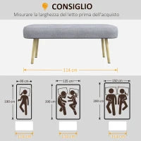 Panca Imbottita Fondo Letto in Tessuto con Gambe in Acciaio Effetto Legno, 114x38x45cm, Grigio