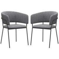 Set di 2 Sedie da Pranzo Gambe in Acciaio, Seduta Imbottita in Tessuto Effetto Lino, Grigio
