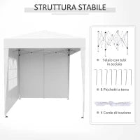 Gazebo Pieghevole Pop Up 2x2 m con 4 Pareti Rimovibili in Poliestere e Acciaio, Bianco