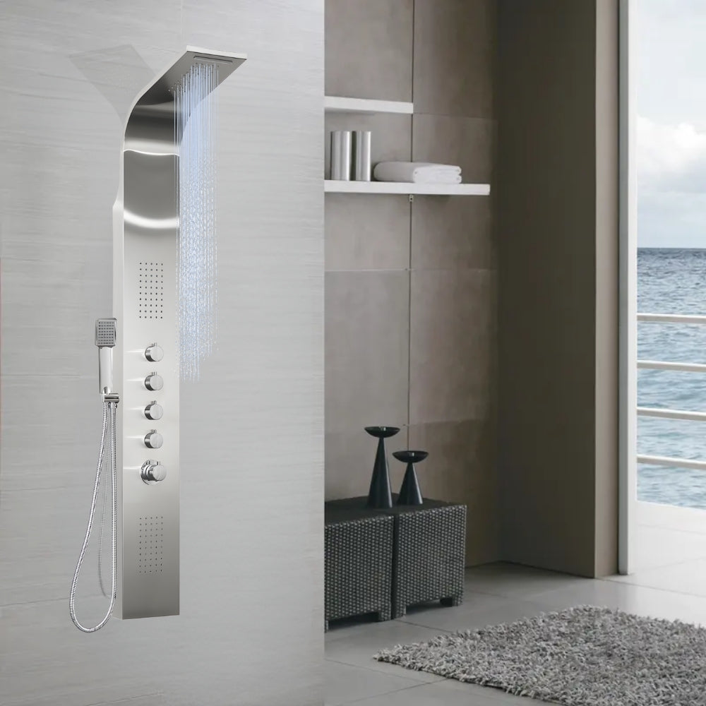 Colonna doccia termostatica siria 4 funzioni getto a cascata bocchette lombari *** finitura- spazzolato, confezione 1