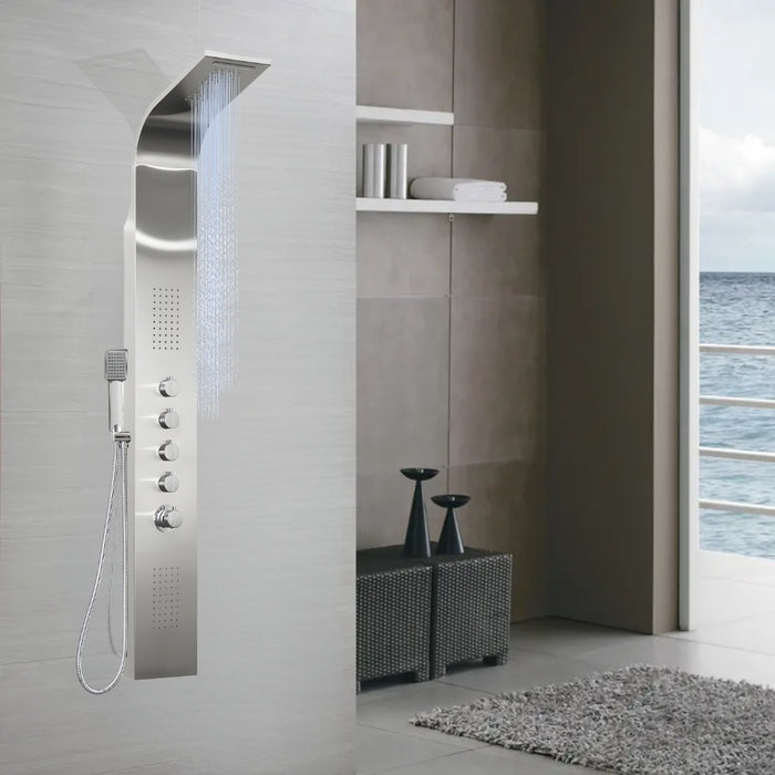 Colonna doccia termostatica siria 4 funzioni getto a cascata bocchette lombari *** finitura- spazzolato, confezione 1