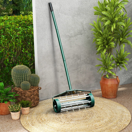 Arieggiatore manuale aeratore rotante da 46 cm con punte rotanti con ampio schermo protettivo manico lungo 46 x 15 x 127 cm verde 20_0007739