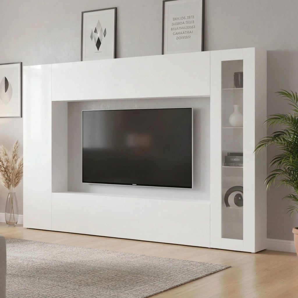 Donatello, Parete Attrezzata 8 Ripiani Made in Italy, 30x260x180h cm Bianco Lucido