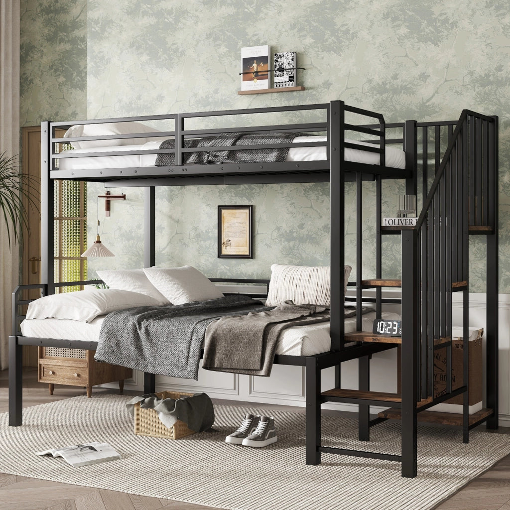LETTO A CASTELLO 90x200/120x200 cm Nero MDF e Metallo