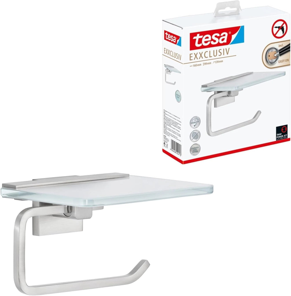 Exxclusiv Scopino WC, Autoadesivo, Look Acciaio Inox, Design Sofisticato, Inox Assicurato, 445mm x 98mm x 138mm