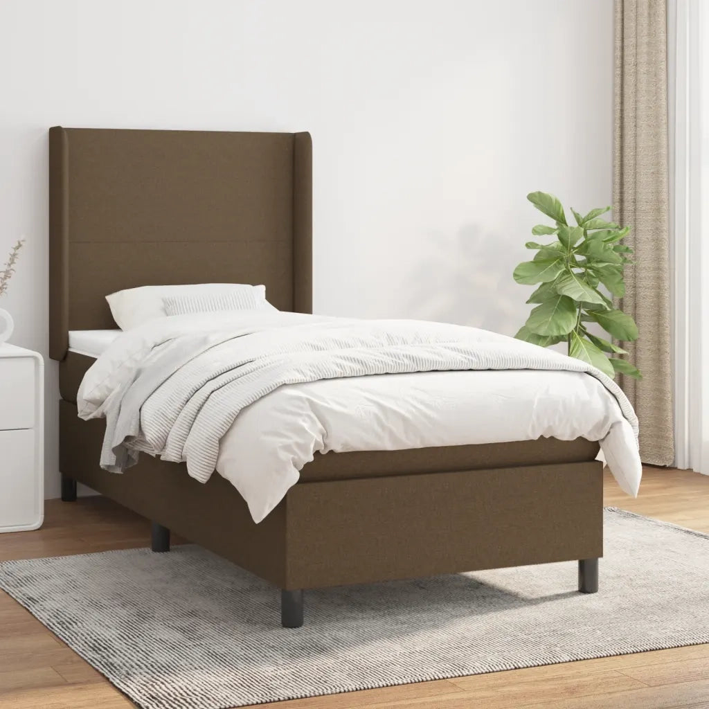 Letto singolo | Letto per adulti | Giroletto a Molle con Materasso Marrone Scuro 80x200 cm Tessuto