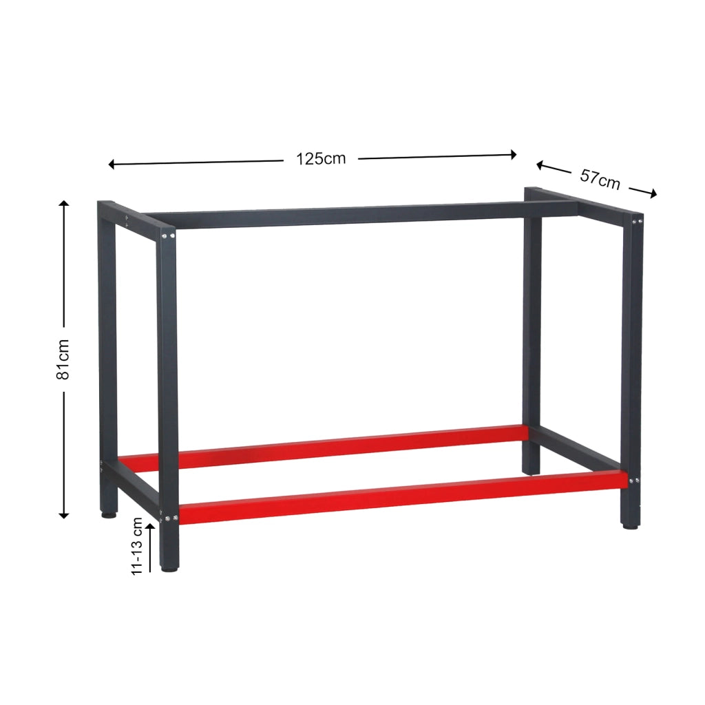 Telaio per banco da lavoro in acciaio antracite-rosso, gambe per banco da lavoro, telaio per tavolo 125 x 57 x 81 cm