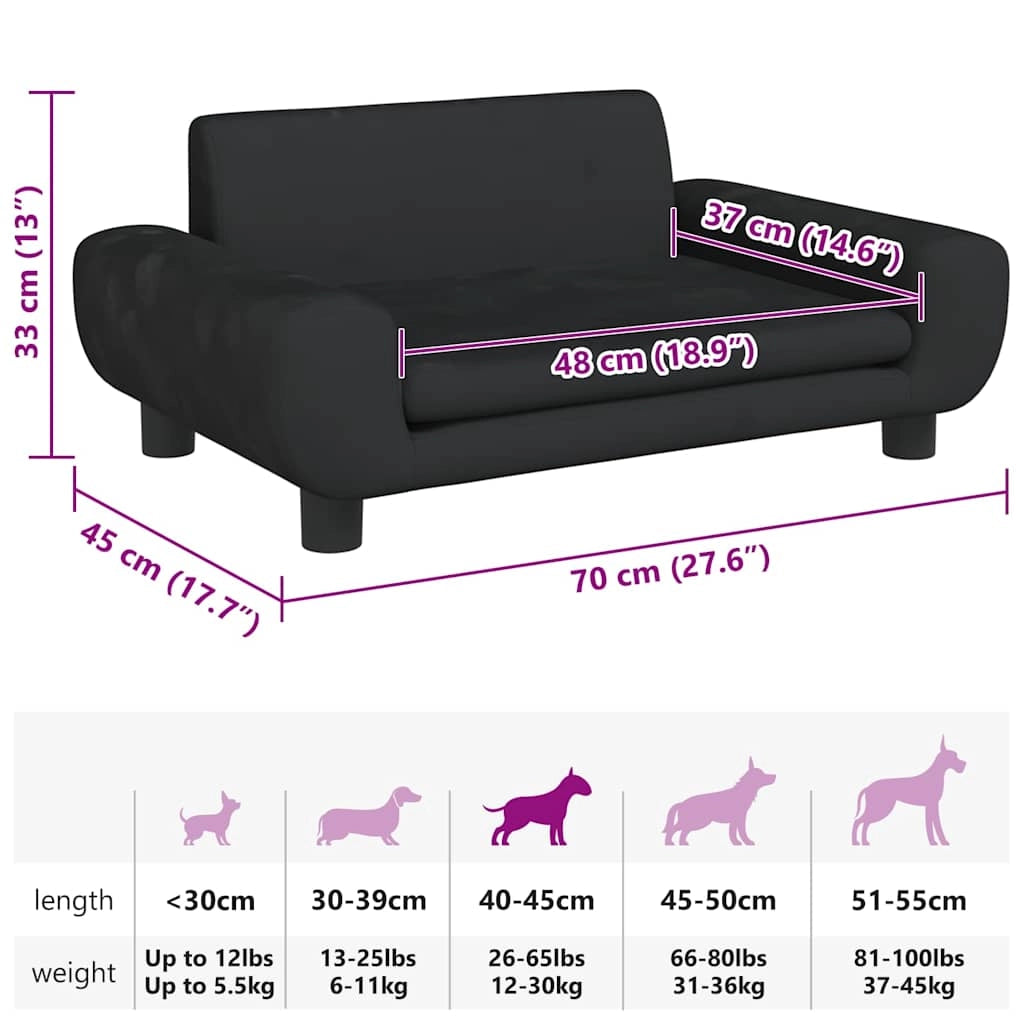 Cuccia per cani comoda 70 x 45 x 33 cm velluto nero 02_0042877