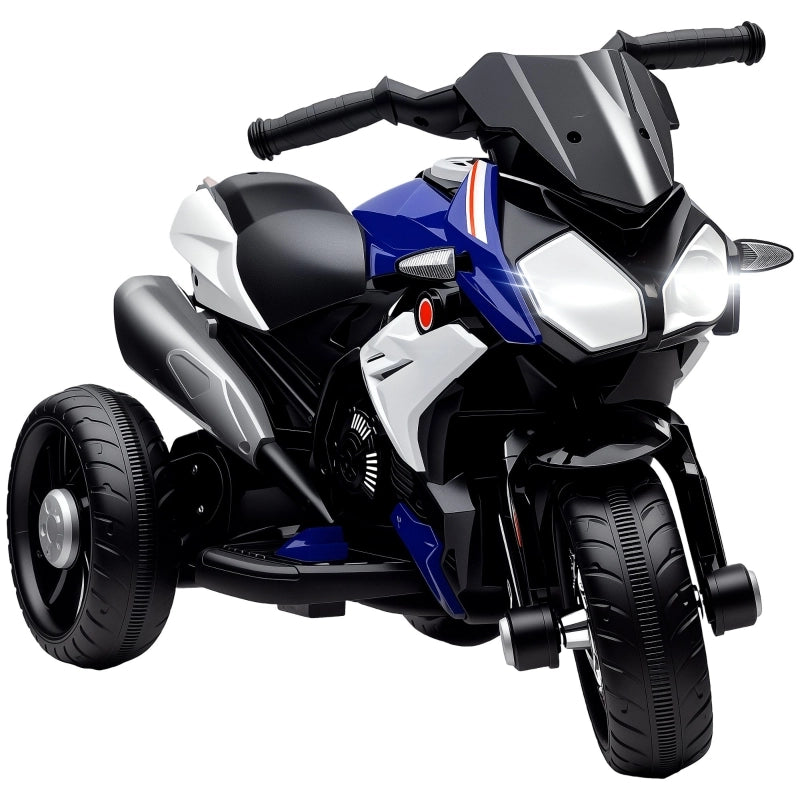 Motocicletta elettrica per bambini, con luci e suoni, 3 km/h, ricaricabile, in plastica e metallo, blu/bianca