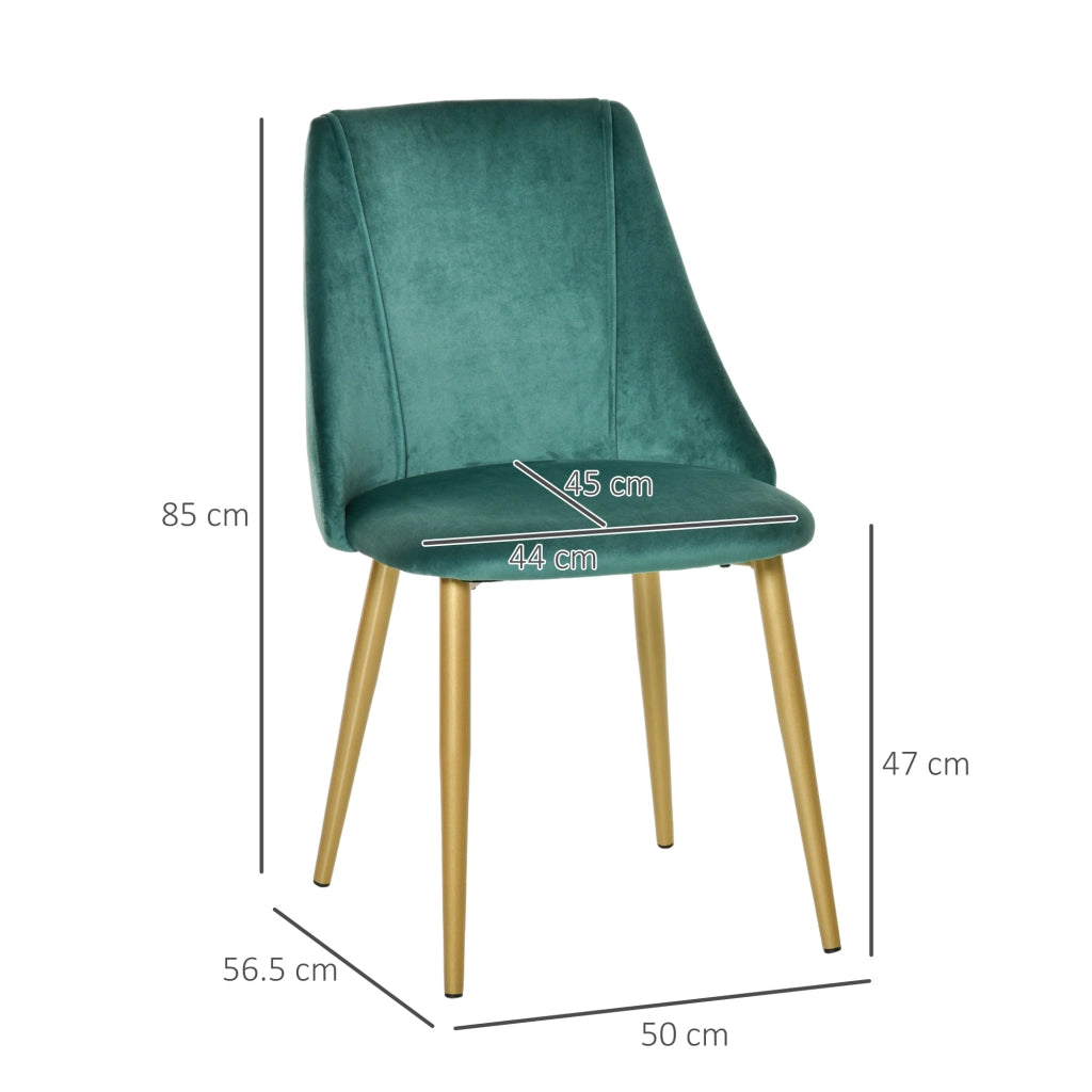 Set 2 Sedie da Pranzo Imbottite con Rivestimento Verde e Gambe in Metallo ¨C Zephmum ¨C 50x56.5x85cm
