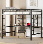 Letto a soppalco 140x200 cm con scrivania e 2 librerie in metallo e MDF nero