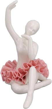 Ballerina in Camicia Rosa Danza - Statua di Ceramica - Decorazione Artistica - Accessori per Camera da Bambina