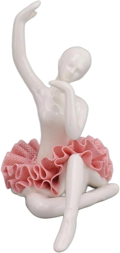 Ballerina in Camicia Rosa Danza - Statua di Ceramica - Decorazione Artistica - Accessori per Camera da Bambina