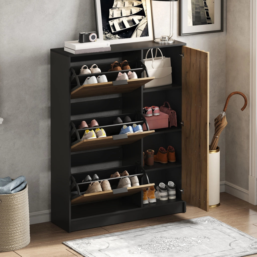 Scarpiera in MDF 100x30x130 cm con 3 vani a ribalta e anta