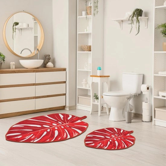 Tappeto da Bagno a Foglia di Monstera 2 in 1 Antiscivolo Tappeto da Bagno in Tessuto Flessibile (60 x 100 cm - 50 x 60 cm)