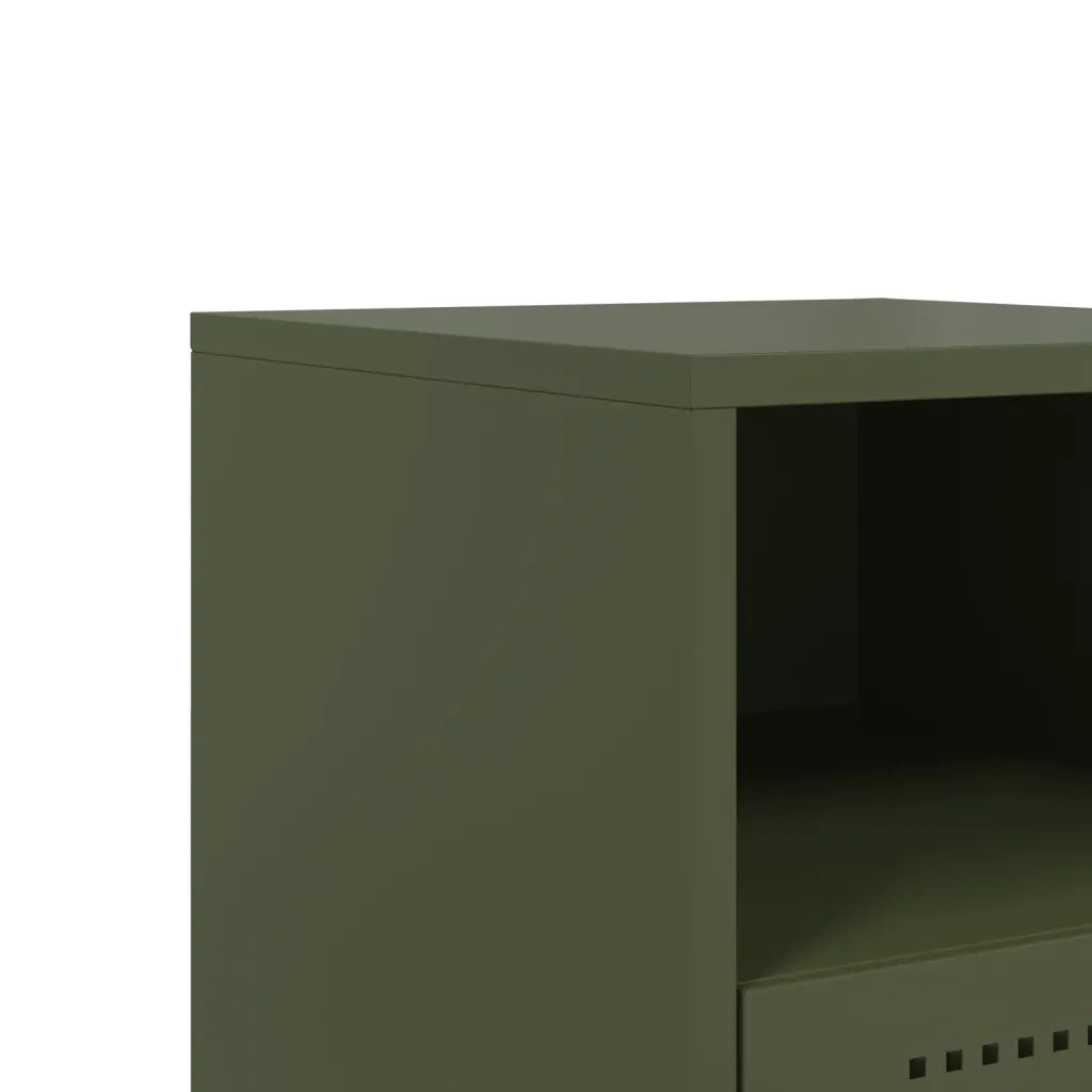 Set di 2 Comodini | Armadio da Notte | Mobiletto da notte Verde Oliva 36x39x60,5 cm in Acciaio