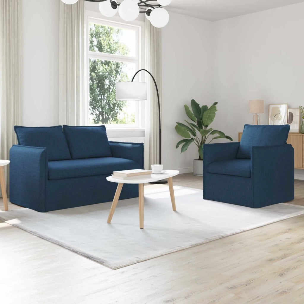 Divano 2 pcs Blu 196 x 82 x 85 cm Tessuto